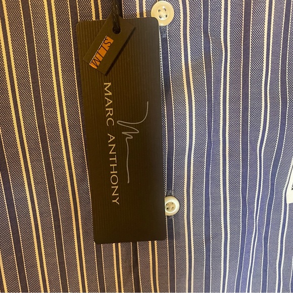 Marc Anthony NWT Men's Blue Striped Shirt slim fit. Size 16.5. 34-35 sleeve. - Picture 5 of 6
